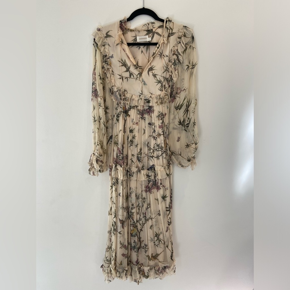 Floral ZIMMERMAN dress with long sleeves and matching patterned slip